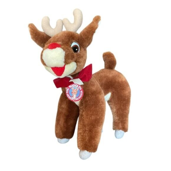 Rudolph the Red Nosed Reindeer Hard Eye Plush Stuffed Animal Toy 14" - Picture 2 of 3